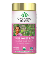 Organic India Tulsi Sweet Rose tea bag with calming floral blend