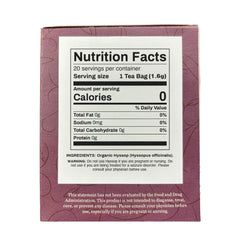 Organic Positively Hyssop Tea Bags packaging shown for home use.