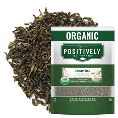 Organic Positively Tea Company Jasmine Green Tea loose leaf for a fragrant afternoon brew.