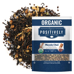 Organic Positively Tea Company Masala Chai loose leaf offers rich aroma for alert focus.
