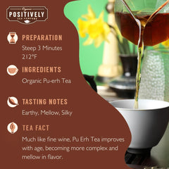 Organic Positively Tea Pu-Erh loose leaf closeup shows earthy aroma.