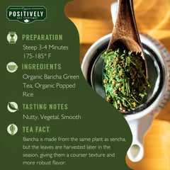 Organic Positively Genmaicha brewed cup steaming with inviting aroma