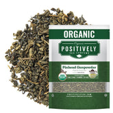 Organic Positively Pinhead Gunpowder loose-leaf pearls ready for infusion.