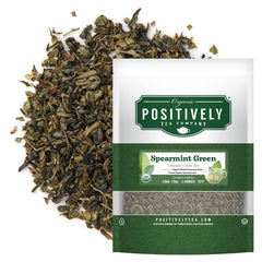 Organic Positively Tea spearmint green loose-leaf 1lb box, fresh aroma for everyday tea rituals.