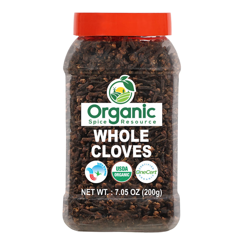 Organic Spice Resource Organic Whole Cloves bottle, fragrant aroma for sauces and stews.