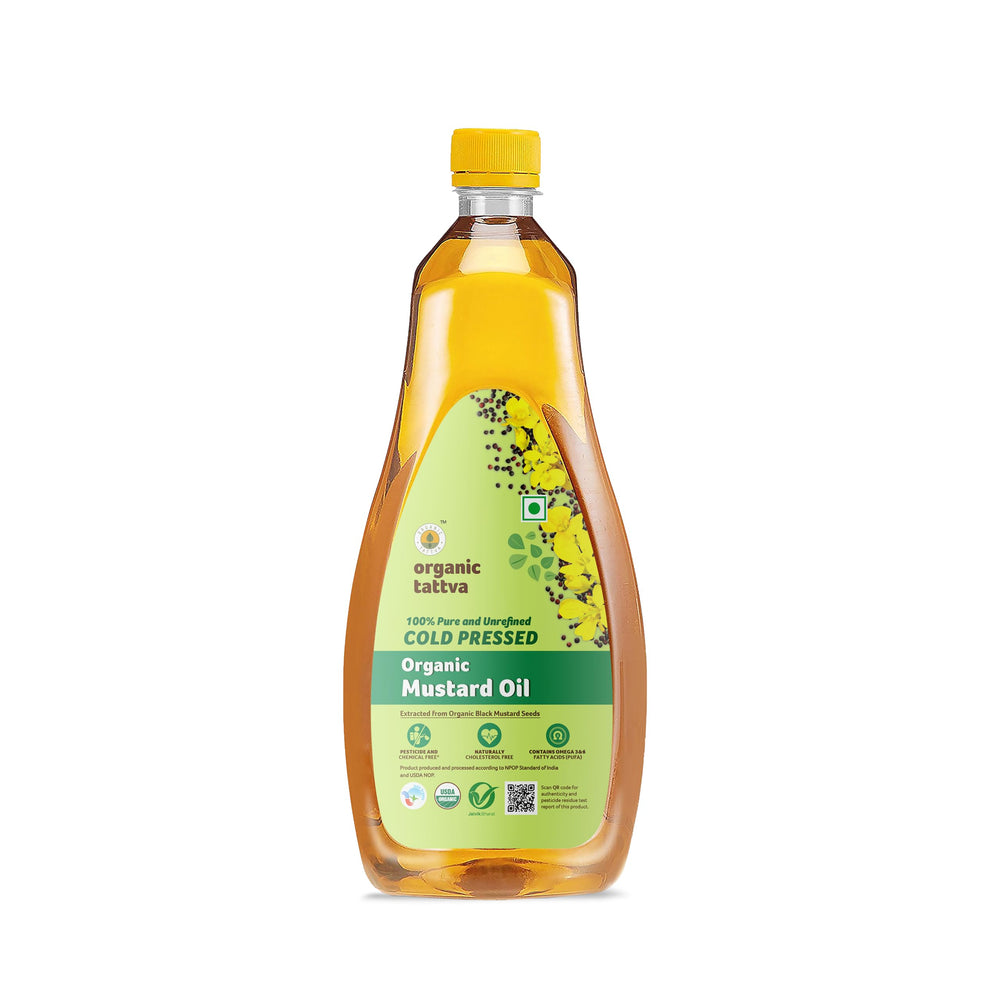 ORGANIC TATTVA mustard oil bottle 1L for hair care and shine