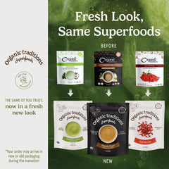 Organic Traditions sprouted chia-flax powder blended into a smoothie for easy nutrition.