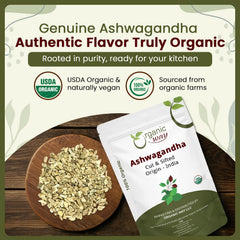 Organic Way Ashwagandha tea infusion ready to brew and savor.