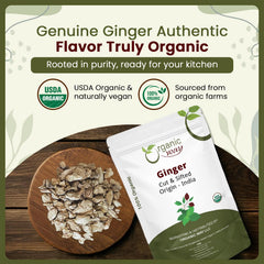 Organic Way dried ginger – close-up texture for seasoning and tea infusions