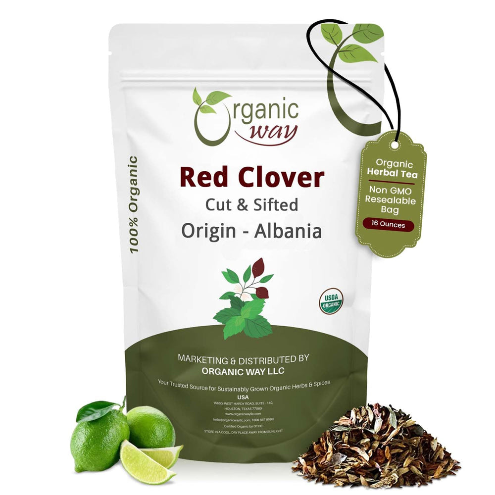 Organic Way red clover flowers cut and sifted for easy tea brewing