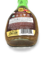 Organicville dressing label closeup highlighting absence of artificial additives.