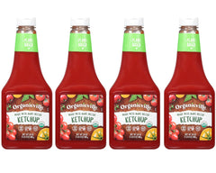 Organicville Organic Ketchup bottle top view; plant-based flavor for burgers
