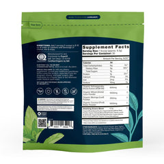 Organifi Green Juice Powder label closeup indicating natural greens blend for daily wellness.