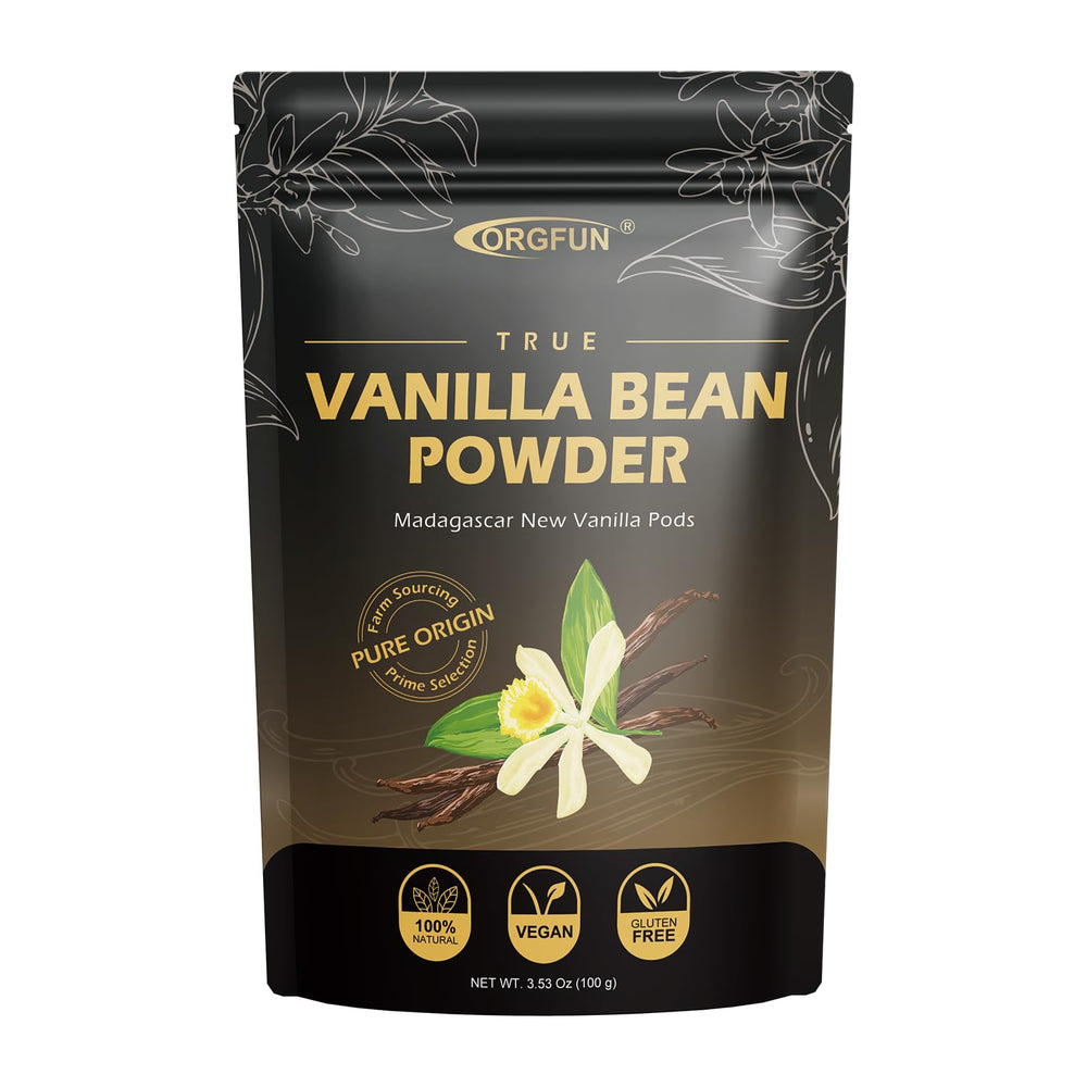 ORGFUN Vanilla Powder Madagascar pack highlights pure flavor for baking and desserts.