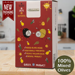 Origenes Kalamon black olives marinated with lemon and oregano for robust flavor