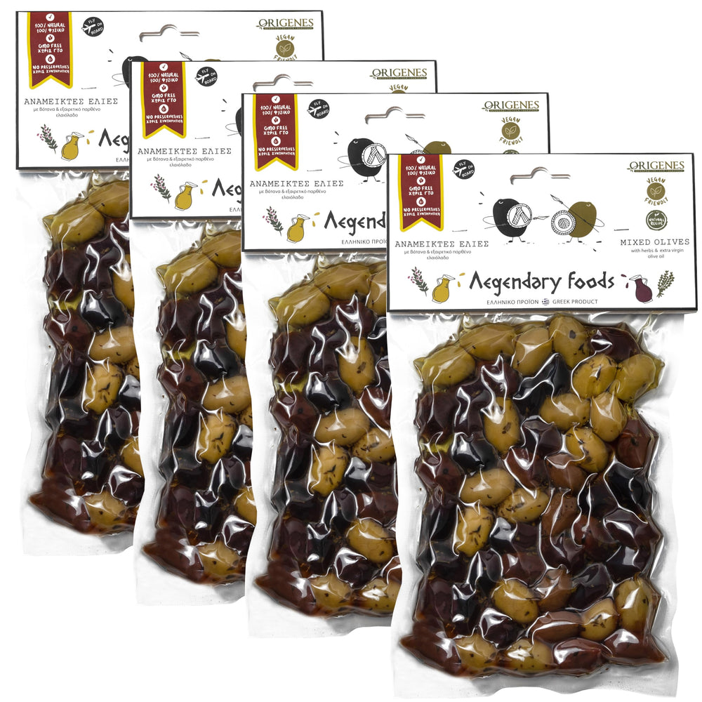 Origenes mixed olives in vacuum pack for easy Mediterranean snacking