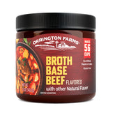 Orrington Farms Beef Broth Base jar front, provides rich beef flavor for soups and stews.