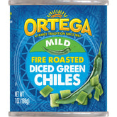 Ortega Diced Green Chiles in a can add mild heat to scrambled eggs for breakfast.