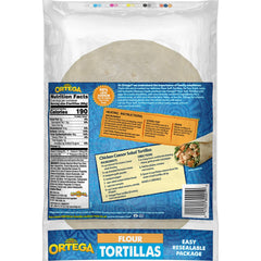 Ortega Flour Tortillas with soft-flexible texture ideal for tacos and wraps.