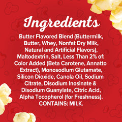 Close-up of Orville Redenbacher's butter seasoning enhancing popcorn aroma and crunch.