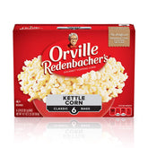Orville Redenbacher's Kettle Corn microwave popcorn bags, six-pack for easy family snacking.