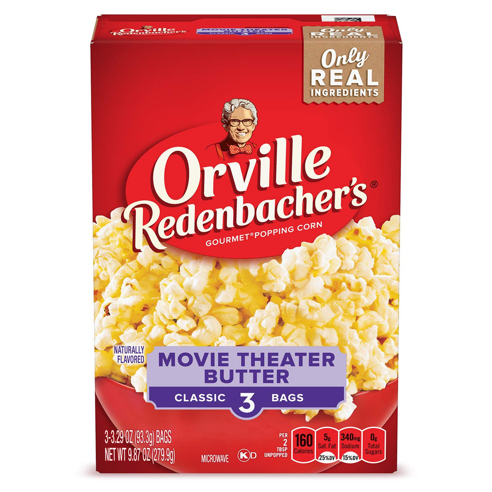 Orville Redenbacher's Movie Theater Butter popcorn bags ready for movie night.