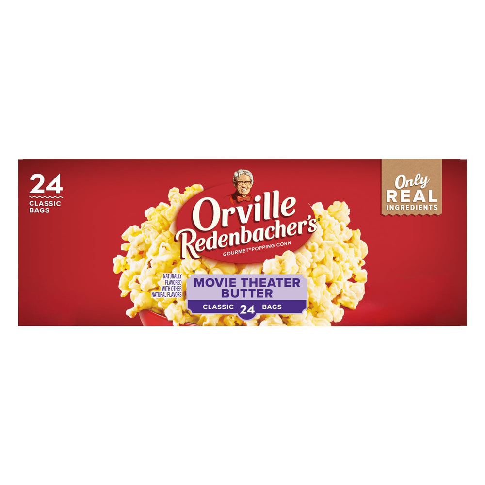 Orville Redenbacher's Movie Theater Butter popcorn bags for bulk cinema-style snacking.