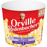 Orville Redenbacher's Movie Theater Butter popcorn tub ready for movie night.