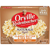 Orville Redenbacher's Naturals popcorn bag shows classic butter and sea salt for a lighter, crunchy snack.