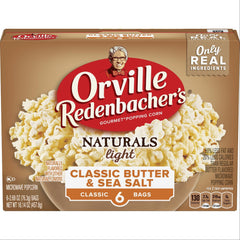 Orville Redenbacher's Naturals Light Classic Butter and Sea Salt popcorn bags for quick, lighter snacking.