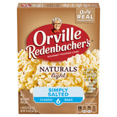 Orville Redenbacher's Naturals Simply Salted popcorn bags in six-pack, ready for quick snacking.