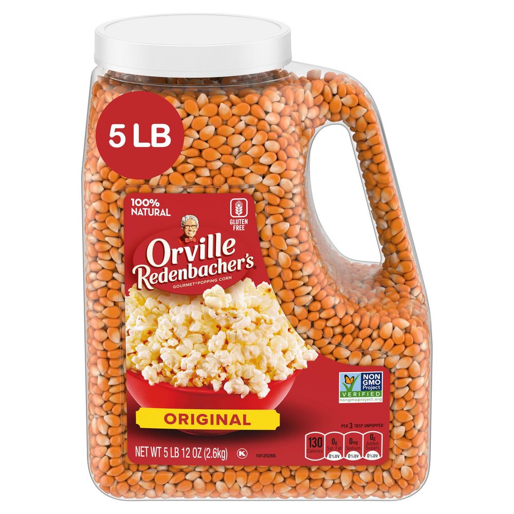 Orville Redenbacher's Original Yellow kernels in a 5 lb bag, ready for theater-style popcorn at home.
