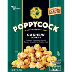 Orville Redenbacher's Poppycock Cashew Lovers bag with glossy glaze for indulgent snacking.
