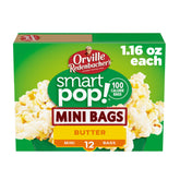 Orville Redenbacher's Smart Pop! Butter mini bags on a shelf offer a light, guilt-free snack.