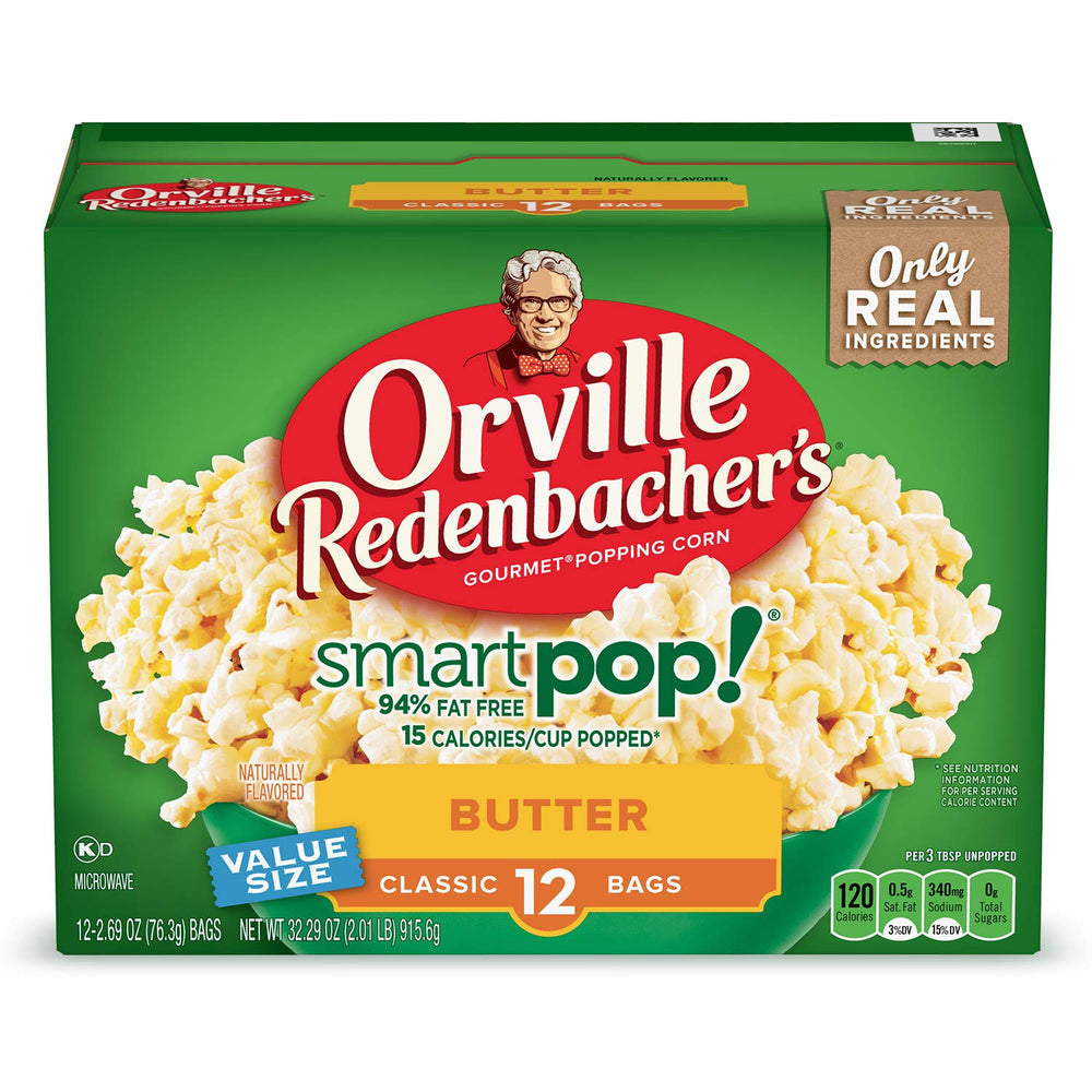 Orville Redenbacher's SmartPop Butter Popcorn bags—12-pack for family movie nights