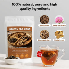 Oryvox Essiac tea cup showing caffeine-free enjoyment after dinner