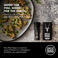 Oryx Black Pepper Grinder showing refillable mechanism for easy long-term use.