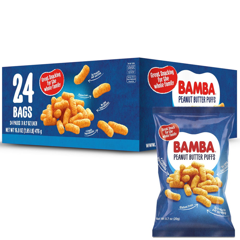 Osem Gratify Bamba pack shot showing a 24-pack for family snacking