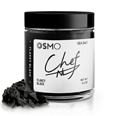osmo jar front view showing premium black finishing salt and chef branding benefit presentation