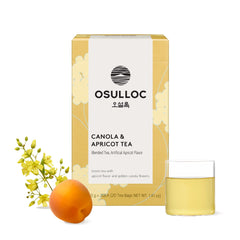 Osulloc Canola & Apricot tea bag closeup delivering fragrant spring aroma for a comforting cup.