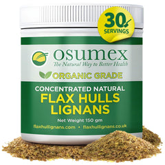Osumex Flax Hull Powder packaging highlights organic hulls for daily nutrition.
