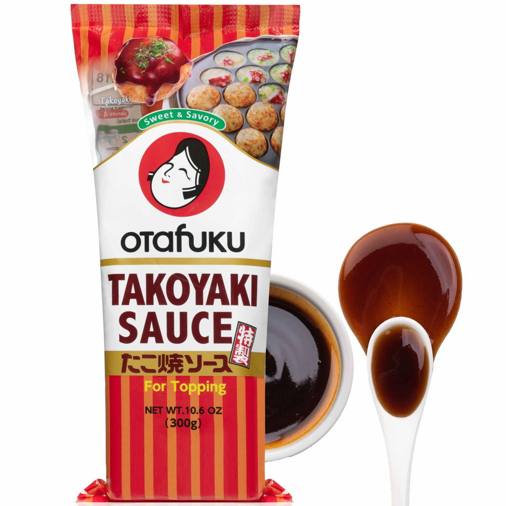 Otafuku Takoyaki Sauce bottle front view showing authentic Japanese flavor for takoyaki.