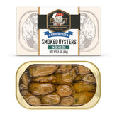 Otter Kingdom premium smoked oysters in olive oil tin, ready-to-enjoy in 3-ounce portions.