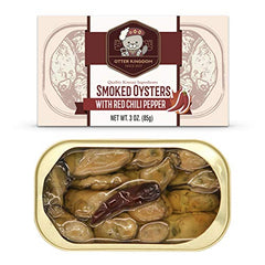 Otter Kingdom smoked oysters in olive oil with red chili, ready to enjoy.