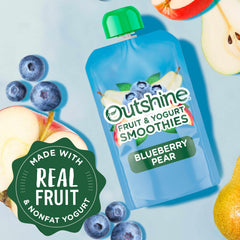 Outshine smoothie pouch shown with kids enjoying a quick, mess-free breakfast or snack