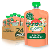 Outshine Raspberry Peach smoothie pouch on the go for a quick energy boost.