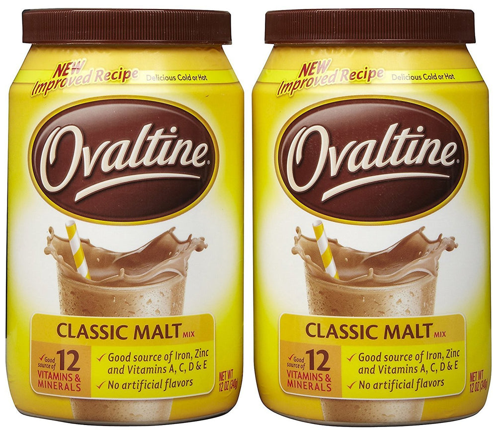 Ovaltine Classic Malt 12oz pack 2 tub, a convenient malt drink base for quick mornings and snacks