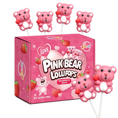 Oweiroi Valentines pink bear lollipop close-up, ideal for party favors.