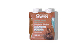 OWYN Dark Chocolate shake bottle pouring, a convenient energy-boosting option