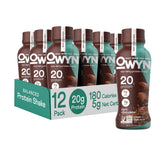 OWYN dark chocolate protein shake pour shows smooth, dairy-free flavor for post-workout recovery